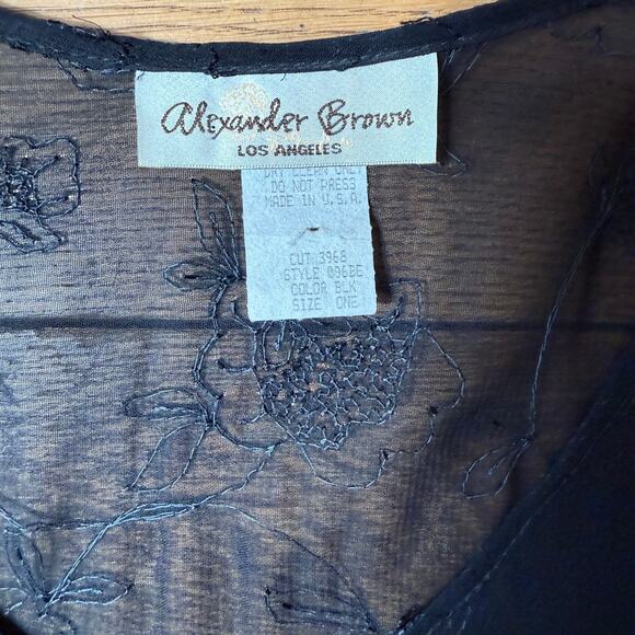 VTG Alexander Brown Los Angeles Maxi Dress SZ 1 Embroidered Sheer Witchy Fairy - Picture 3 of 10
